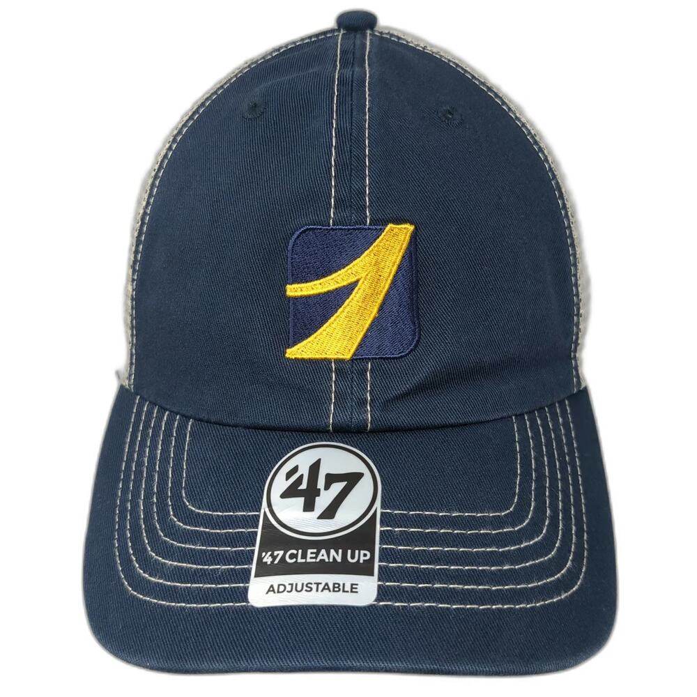 47 Brand Trucker Hat Blue OSFM FNB Yellow Logo Green Underbrim Contrast Stitch